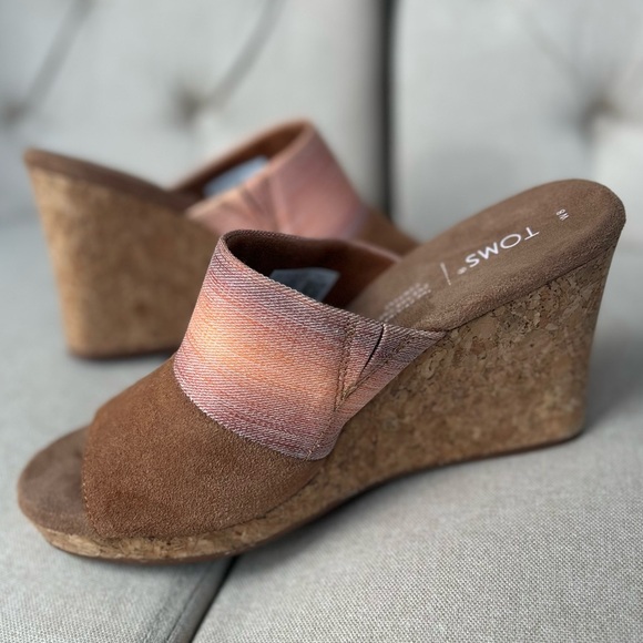 Toms Monica Tan Peach Ombra Women's US 8  Cork Wedge Platform Heel Shoes Sandals - Picture 7 of 16